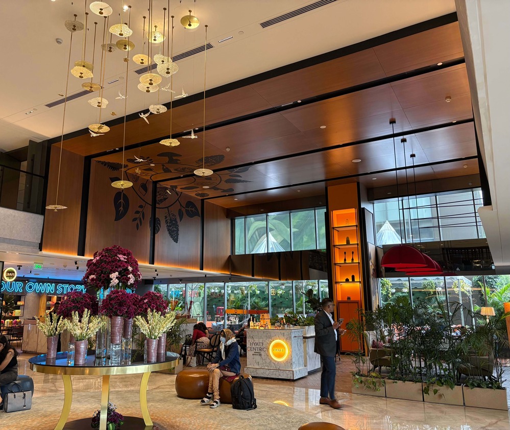 Chic interior design and main lobby reception lounge area of Hyatt Centric Hebbal